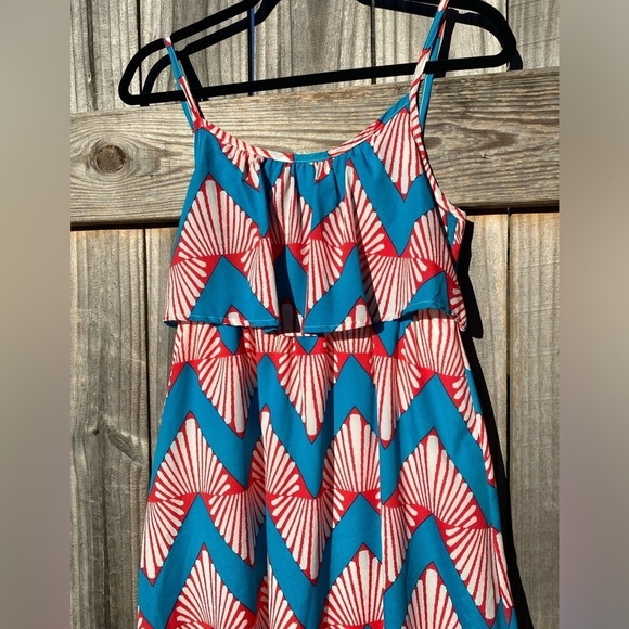 Peaches and Cream brand turquoise and coral Sundress with Spaghetti Straps - Picture 3 of 6